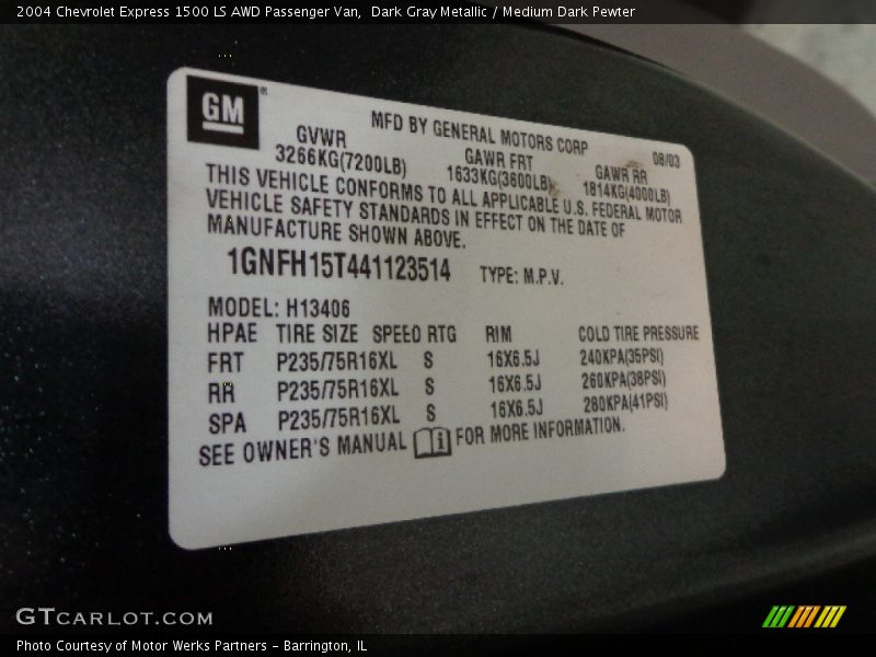 Dark Gray Metallic / Medium Dark Pewter 2004 Chevrolet Express 1500 LS AWD Passenger Van