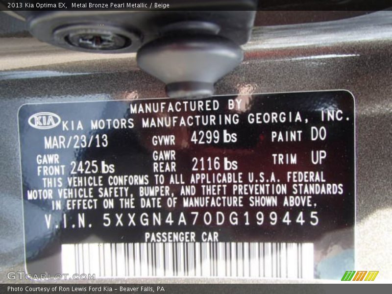 Metal Bronze Pearl Metallic / Beige 2013 Kia Optima EX