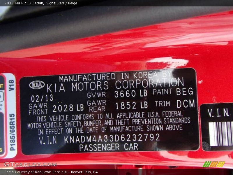 Signal Red / Beige 2013 Kia Rio LX Sedan