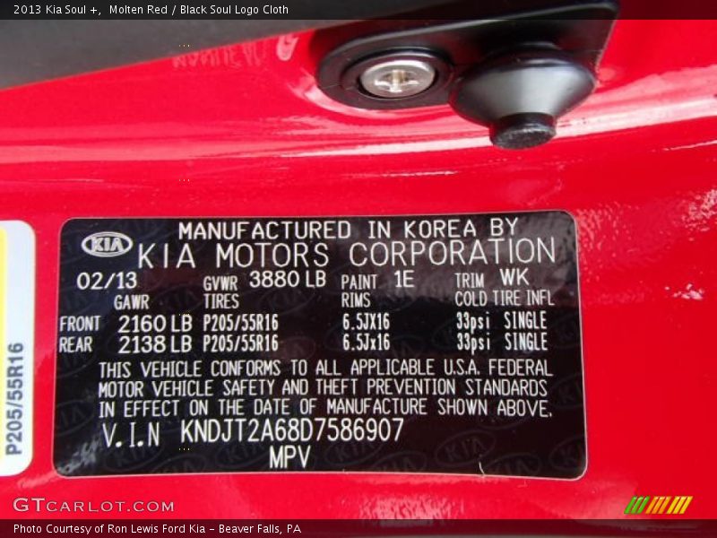 2013 Soul + Molten Red Color Code 1E
