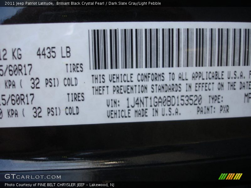 Brilliant Black Crystal Pearl / Dark Slate Gray/Light Pebble 2011 Jeep Patriot Latitude