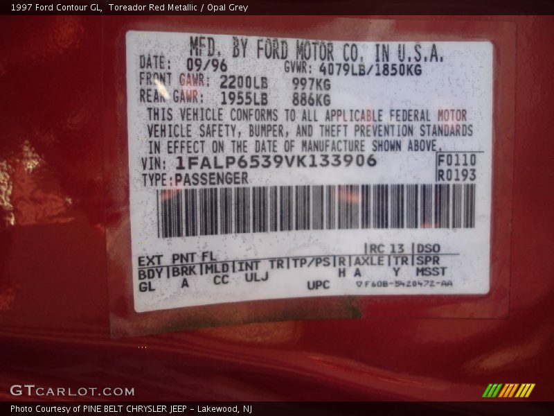 Toreador Red Metallic / Opal Grey 1997 Ford Contour GL