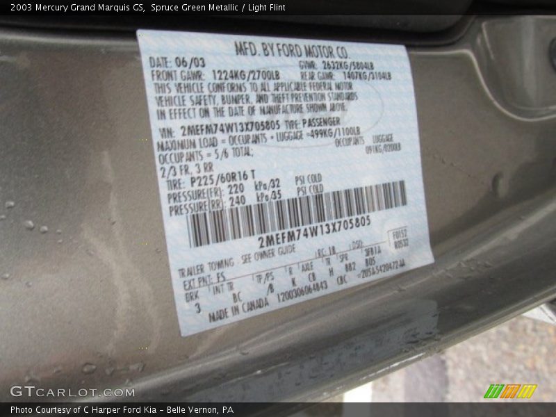 2003 Grand Marquis GS Spruce Green Metallic Color Code FS