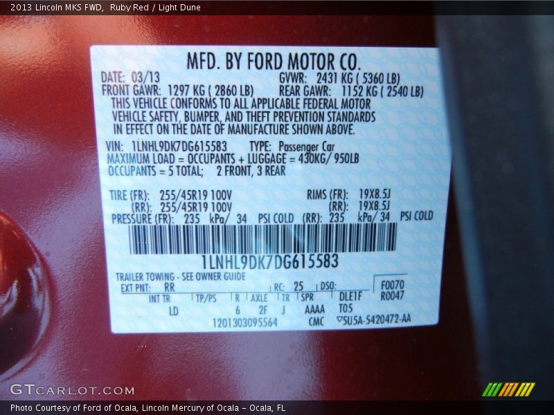 Ruby Red / Light Dune 2013 Lincoln MKS FWD