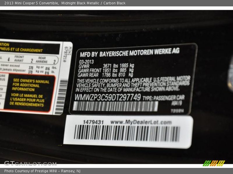Midnight Black Metallic / Carbon Black 2013 Mini Cooper S Convertible
