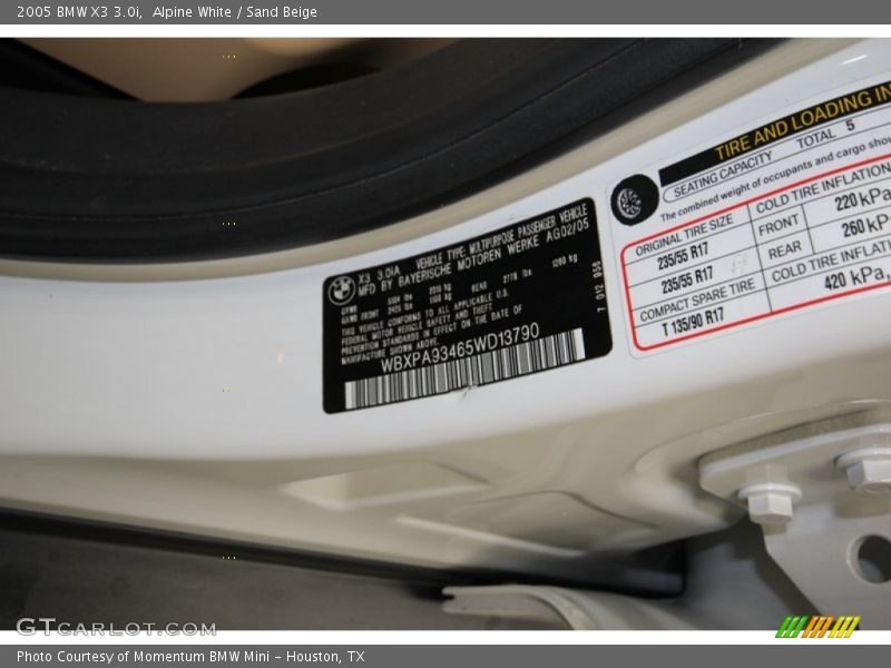 Alpine White / Sand Beige 2005 BMW X3 3.0i