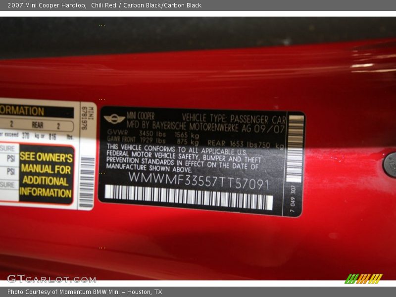 Chili Red / Carbon Black/Carbon Black 2007 Mini Cooper Hardtop