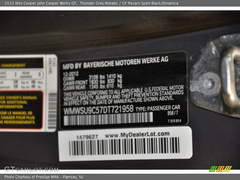 2013 Cooper John Cooper Works GP Thunder Grey Metallic Color Code B58