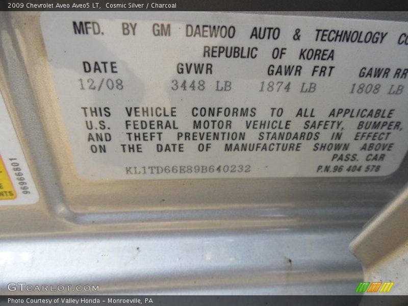 Cosmic Silver / Charcoal 2009 Chevrolet Aveo Aveo5 LT