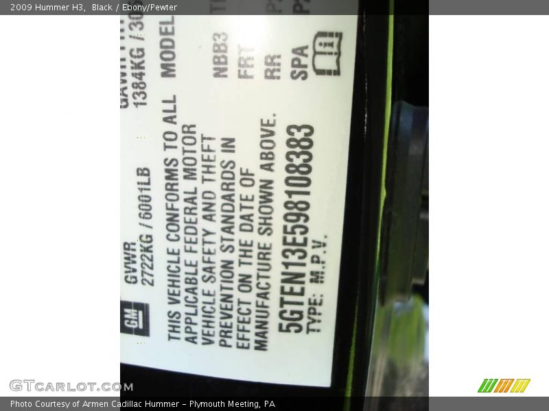 Black / Ebony/Pewter 2009 Hummer H3