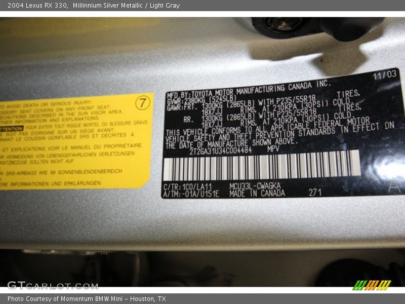 Millinnium Silver Metallic / Light Gray 2004 Lexus RX 330