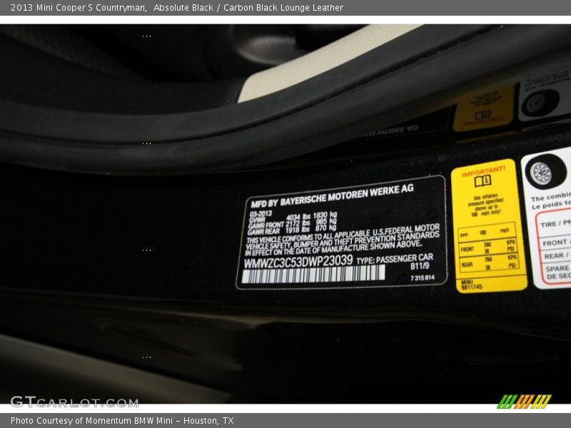 Absolute Black / Carbon Black Lounge Leather 2013 Mini Cooper S Countryman