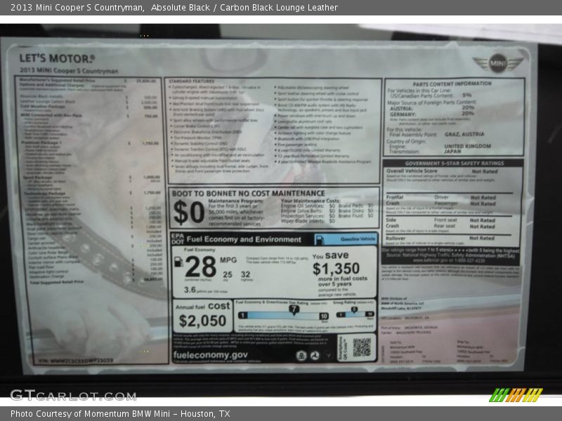 Absolute Black / Carbon Black Lounge Leather 2013 Mini Cooper S Countryman