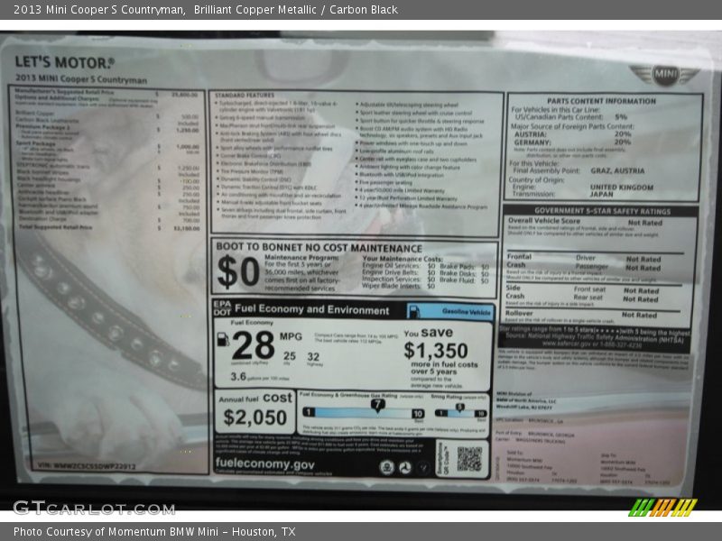 Brilliant Copper Metallic / Carbon Black 2013 Mini Cooper S Countryman