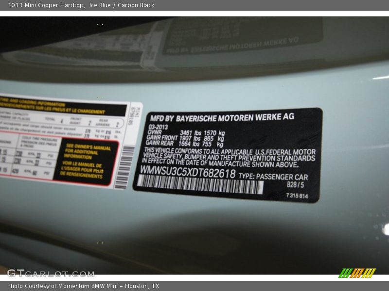 Ice Blue / Carbon Black 2013 Mini Cooper Hardtop