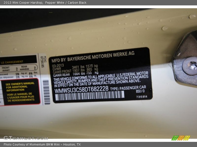 Pepper White / Carbon Black 2013 Mini Cooper Hardtop
