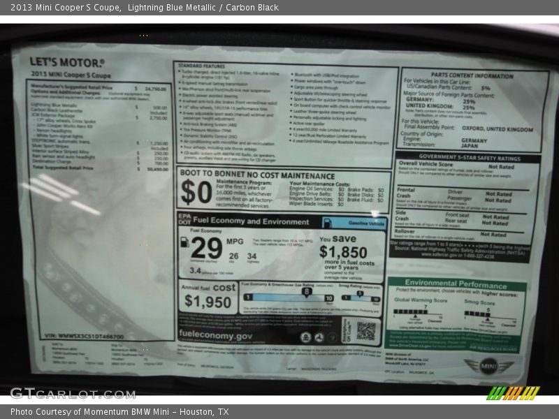 Lightning Blue Metallic / Carbon Black 2013 Mini Cooper S Coupe