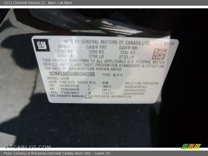 Black / Jet Black 2011 Chevrolet Equinox LT