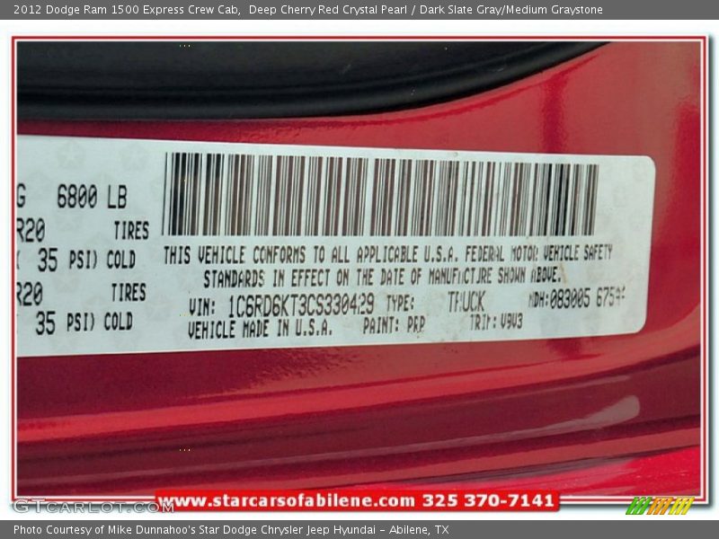 Deep Cherry Red Crystal Pearl / Dark Slate Gray/Medium Graystone 2012 Dodge Ram 1500 Express Crew Cab