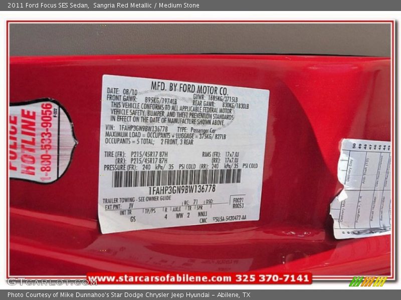 Sangria Red Metallic / Medium Stone 2011 Ford Focus SES Sedan