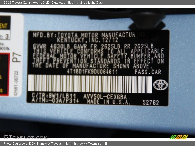 Clearwater Blue Metallic / Light Gray 2013 Toyota Camry Hybrid XLE