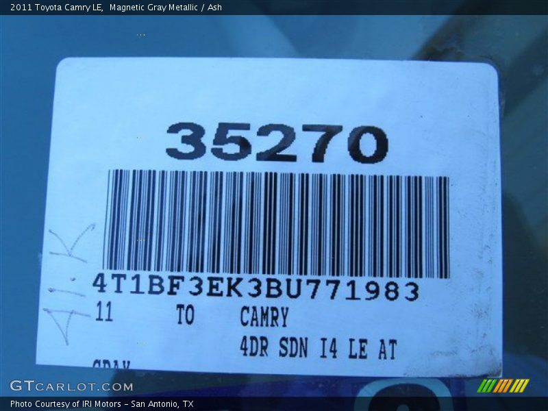 Magnetic Gray Metallic / Ash 2011 Toyota Camry LE