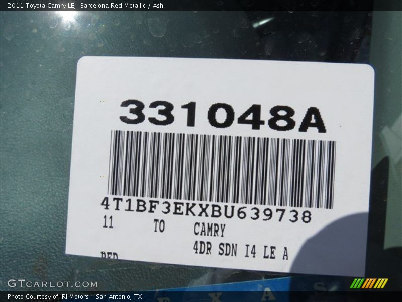 Barcelona Red Metallic / Ash 2011 Toyota Camry LE