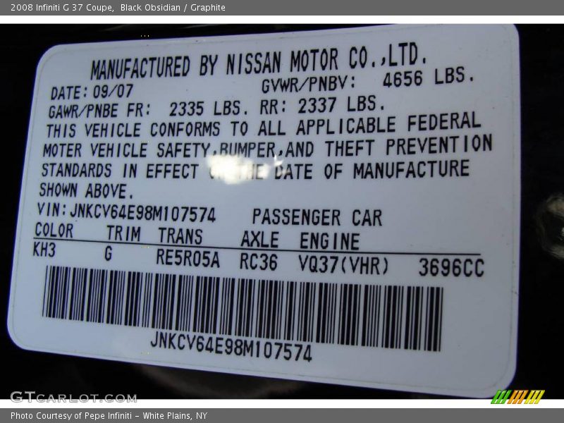 Black Obsidian / Graphite 2008 Infiniti G 37 Coupe