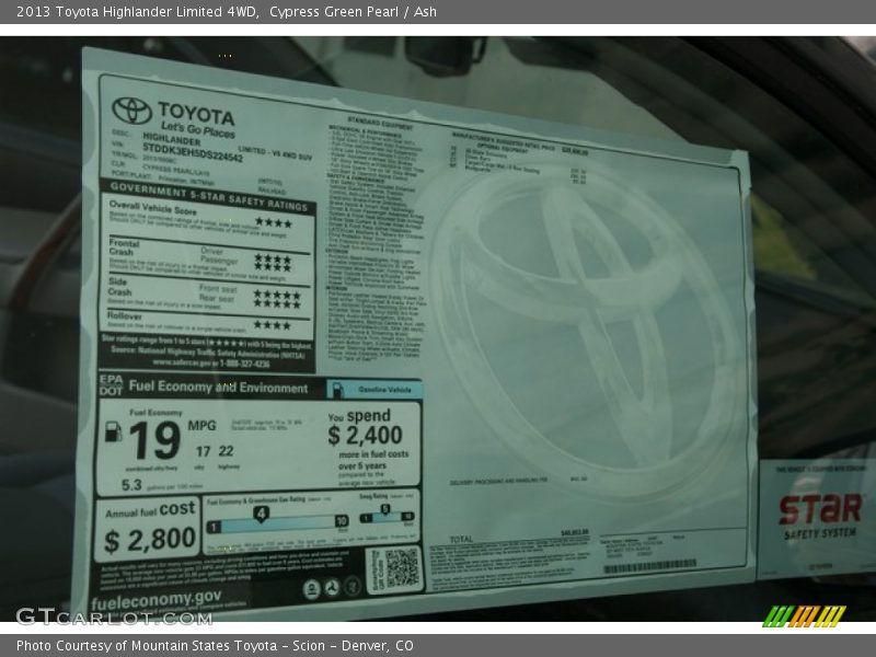 Cypress Green Pearl / Ash 2013 Toyota Highlander Limited 4WD