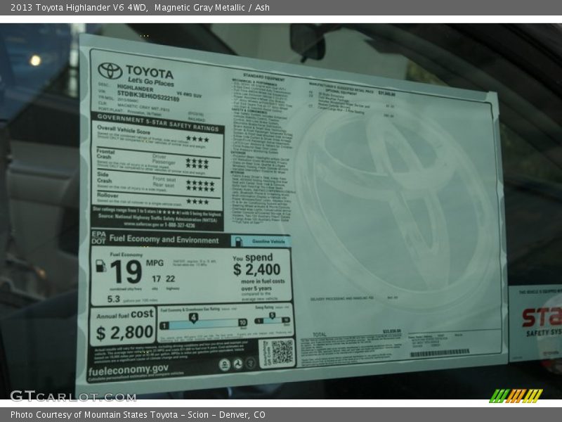 Magnetic Gray Metallic / Ash 2013 Toyota Highlander V6 4WD