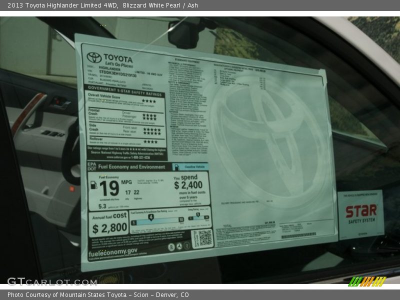 Blizzard White Pearl / Ash 2013 Toyota Highlander Limited 4WD