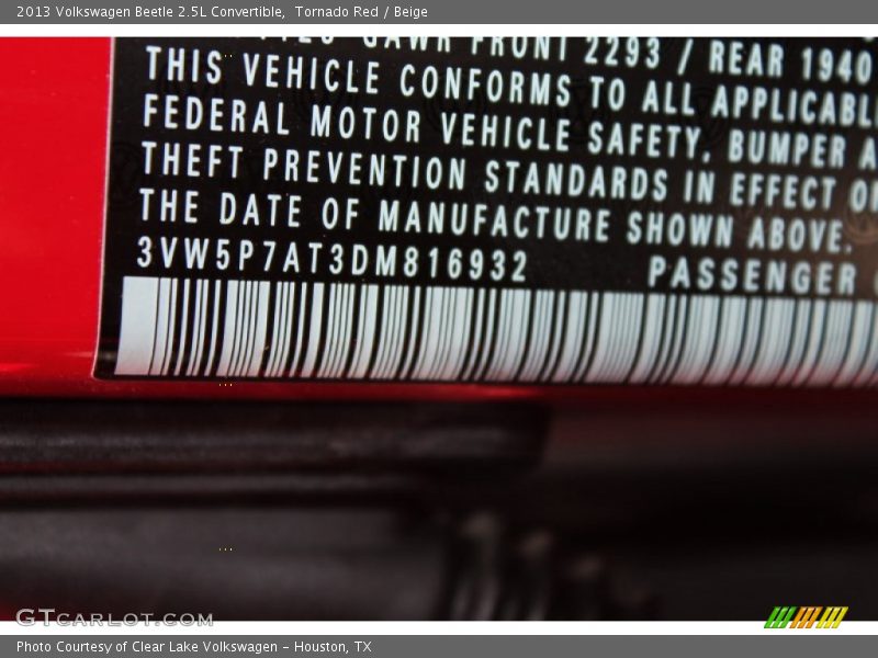 Tornado Red / Beige 2013 Volkswagen Beetle 2.5L Convertible