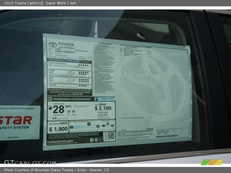 Super White / Ash 2013 Toyota Camry LE