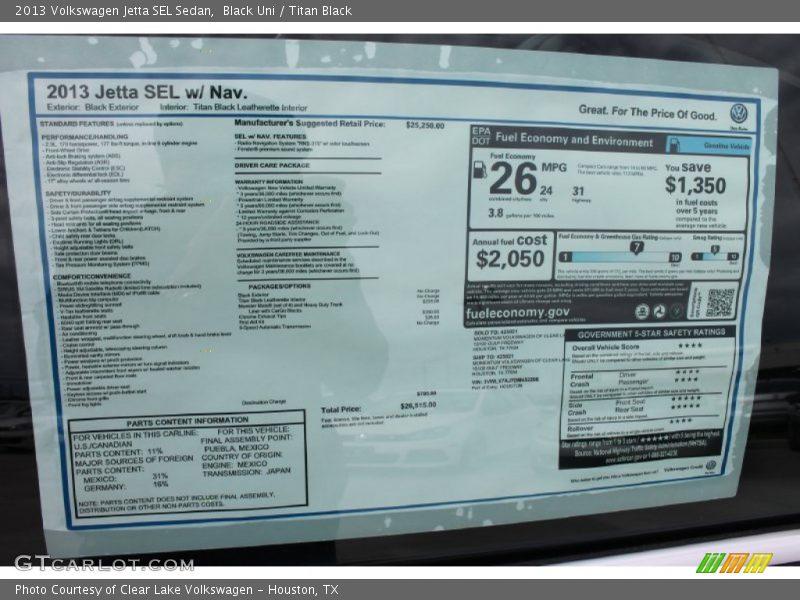 Black Uni / Titan Black 2013 Volkswagen Jetta SEL Sedan