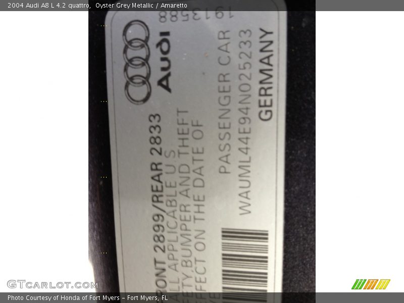 Oyster Grey Metallic / Amaretto 2004 Audi A8 L 4.2 quattro