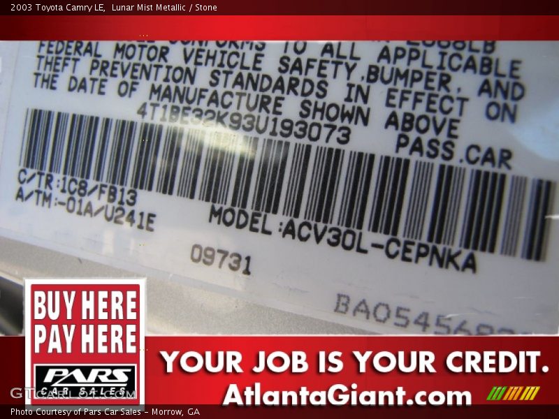 Lunar Mist Metallic / Stone 2003 Toyota Camry LE