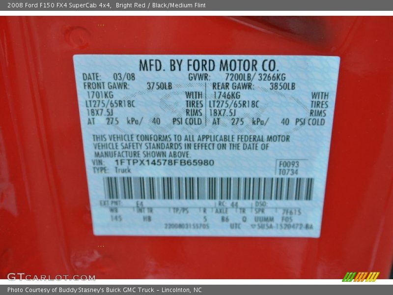 Bright Red / Black/Medium Flint 2008 Ford F150 FX4 SuperCab 4x4