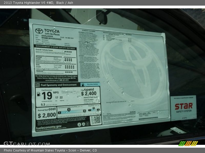 Black / Ash 2013 Toyota Highlander V6 4WD