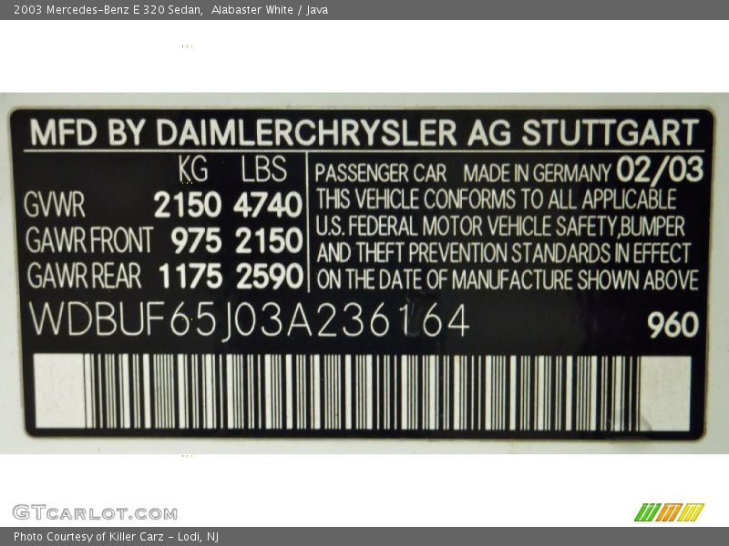 Alabaster White / Java 2003 Mercedes-Benz E 320 Sedan