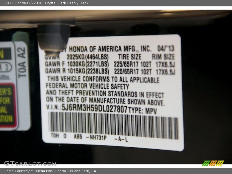 Crystal Black Pearl / Black 2013 Honda CR-V EX