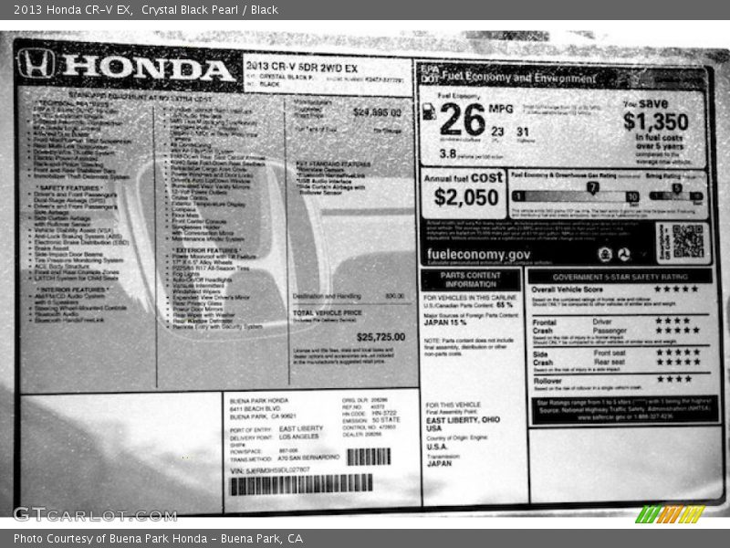 Crystal Black Pearl / Black 2013 Honda CR-V EX