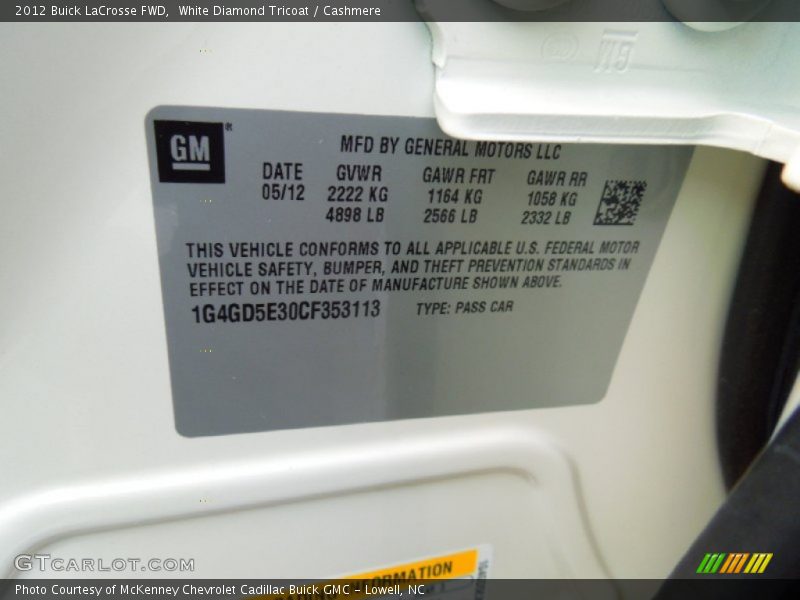 White Diamond Tricoat / Cashmere 2012 Buick LaCrosse FWD