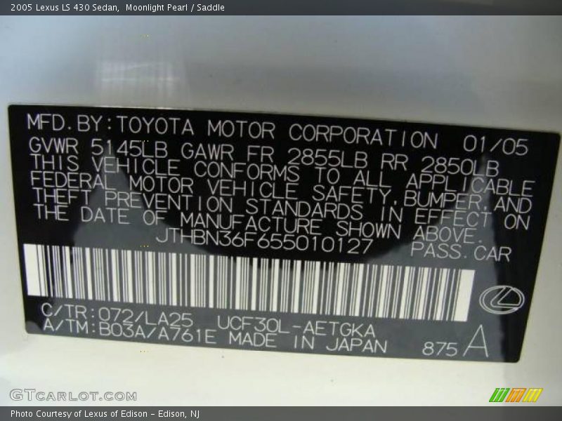 Moonlight Pearl / Saddle 2005 Lexus LS 430 Sedan