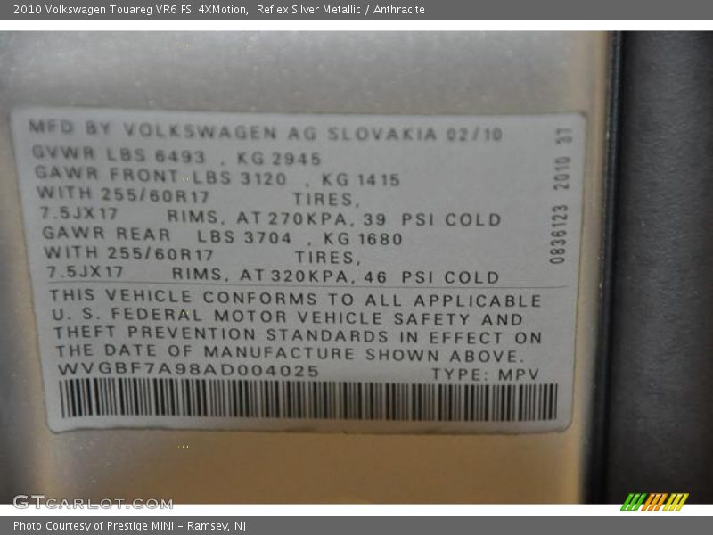 Reflex Silver Metallic / Anthracite 2010 Volkswagen Touareg VR6 FSI 4XMotion