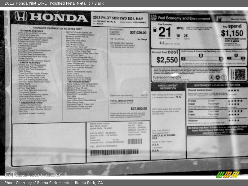Polished Metal Metallic / Black 2013 Honda Pilot EX-L