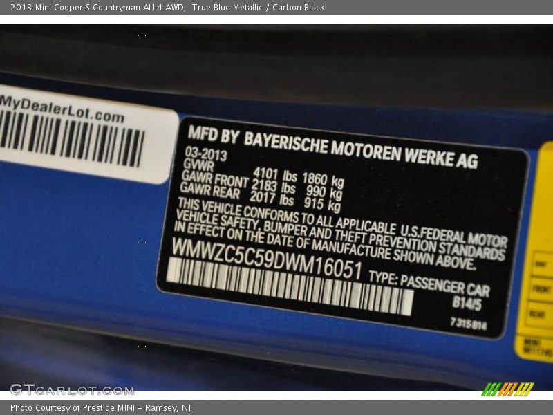 True Blue Metallic / Carbon Black 2013 Mini Cooper S Countryman ALL4 AWD