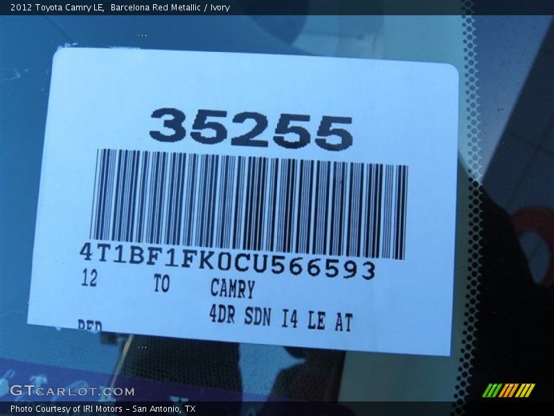 Barcelona Red Metallic / Ivory 2012 Toyota Camry LE