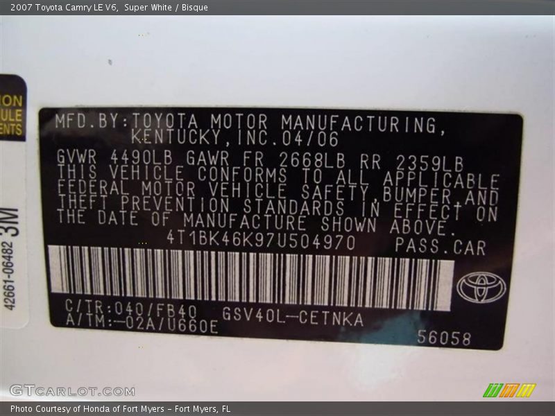Super White / Bisque 2007 Toyota Camry LE V6