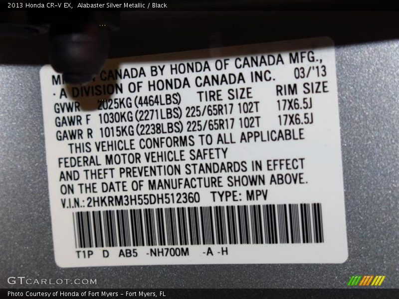 Alabaster Silver Metallic / Black 2013 Honda CR-V EX