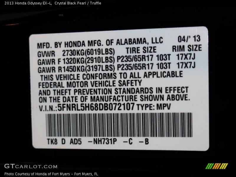 Crystal Black Pearl / Truffle 2013 Honda Odyssey EX-L